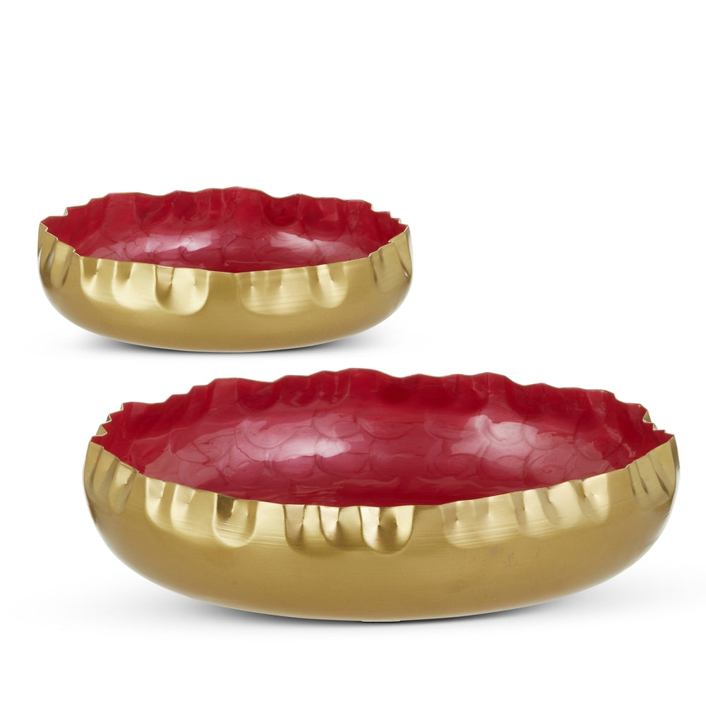 11" Pink and Gold Ruffled Low Decorative Bowls