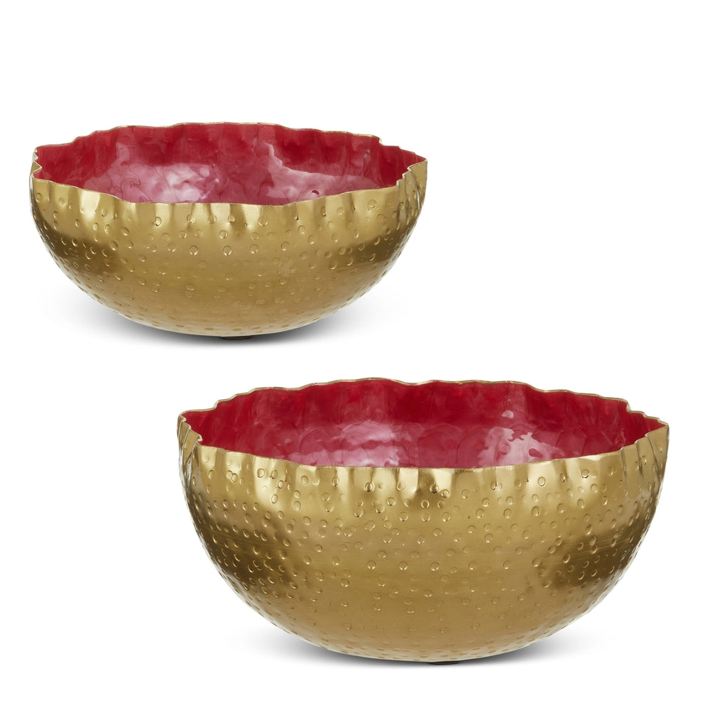 10" Pink and Gold Ruffled Decorative Bowls