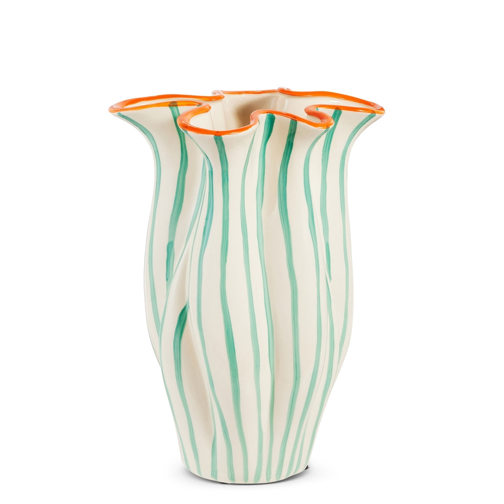 12" Blue Stripe Ruffle Vase