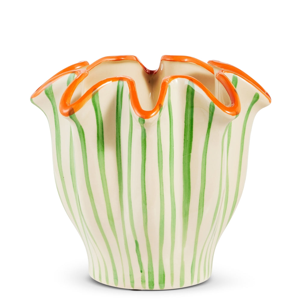 8.25" Green Stripe Ruffle Planter