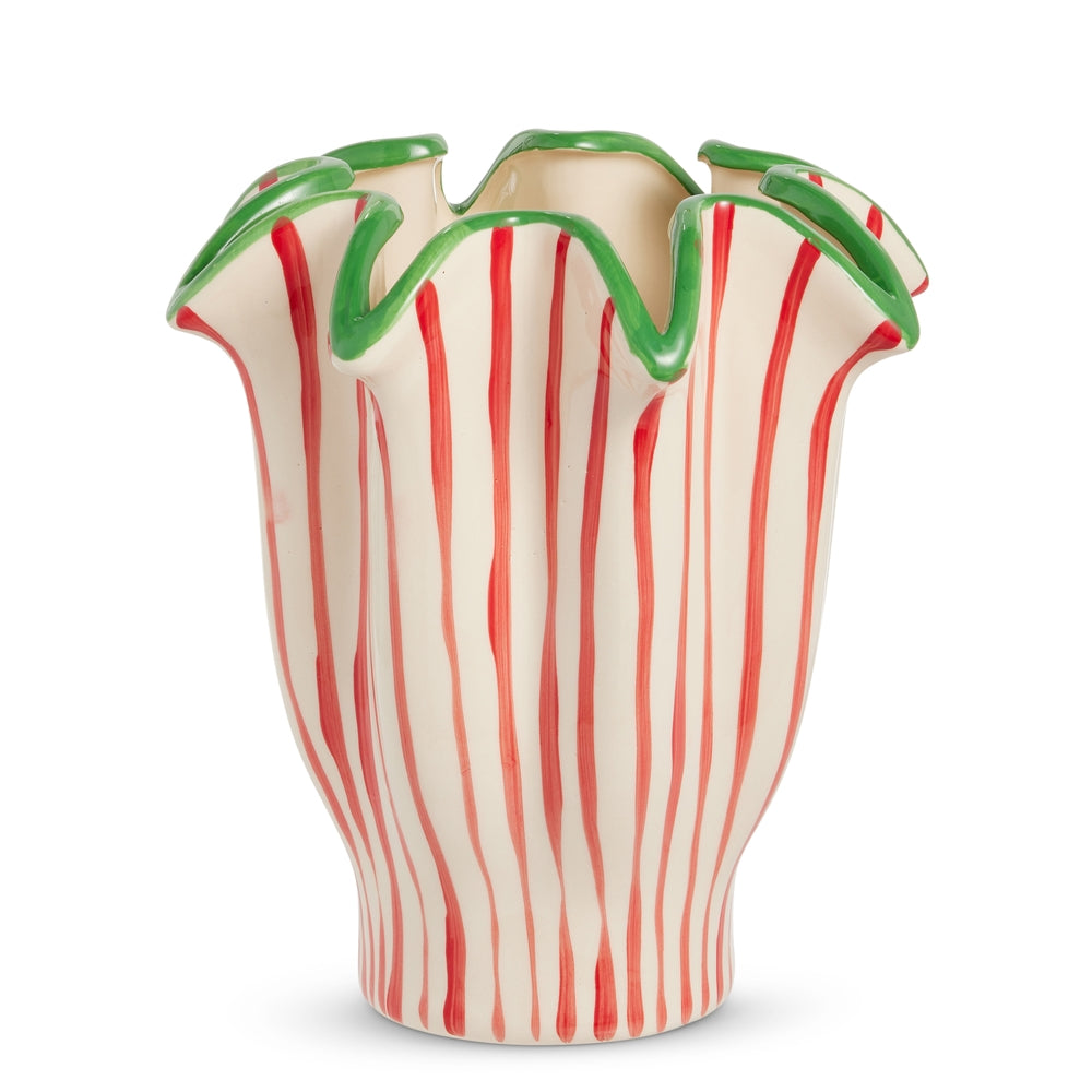 10.5" Red Stripe Ruffle Vase
