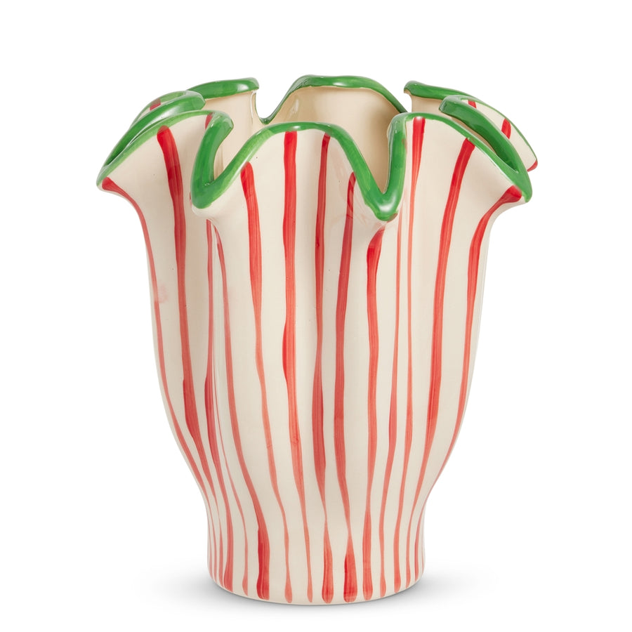 10.5" Red Stripe Ruffle Vase
