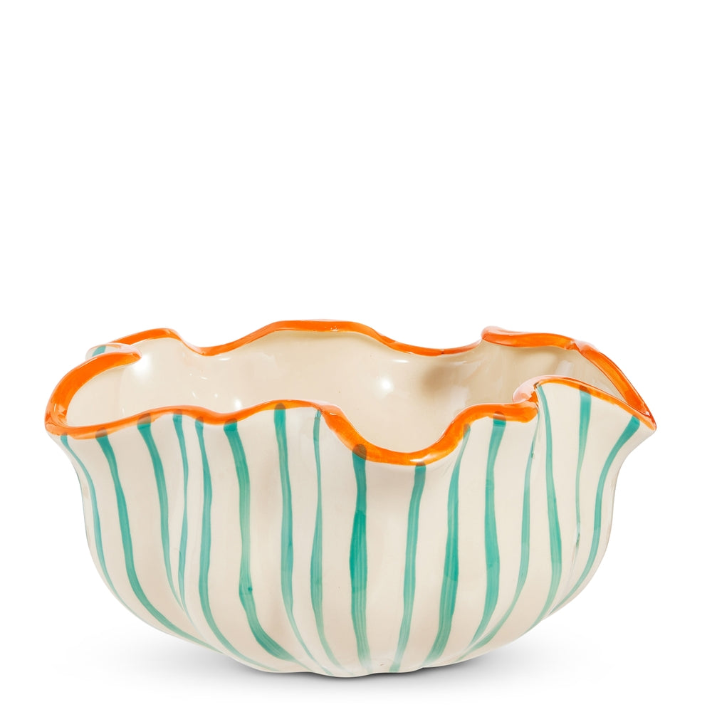 11.25" Blue Stripe Ruffle Bowl