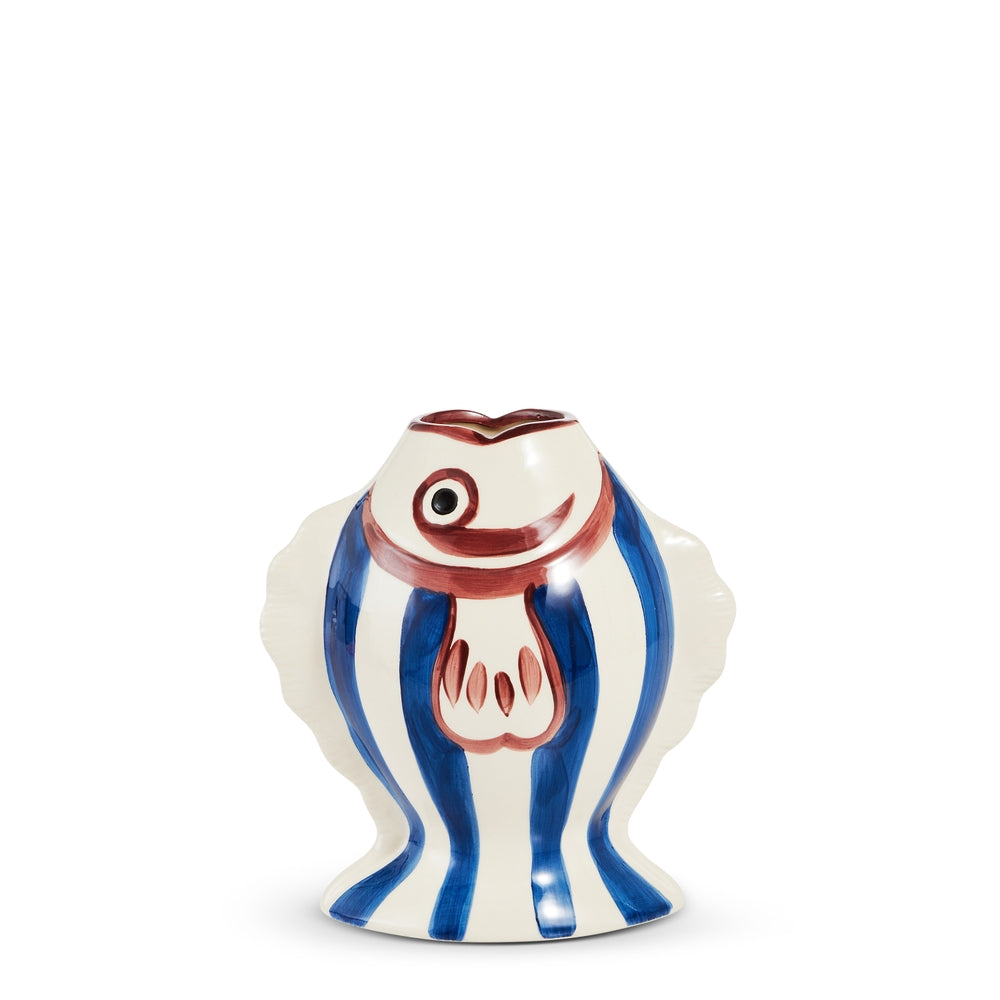 9" Blue Stripe Fish Vase