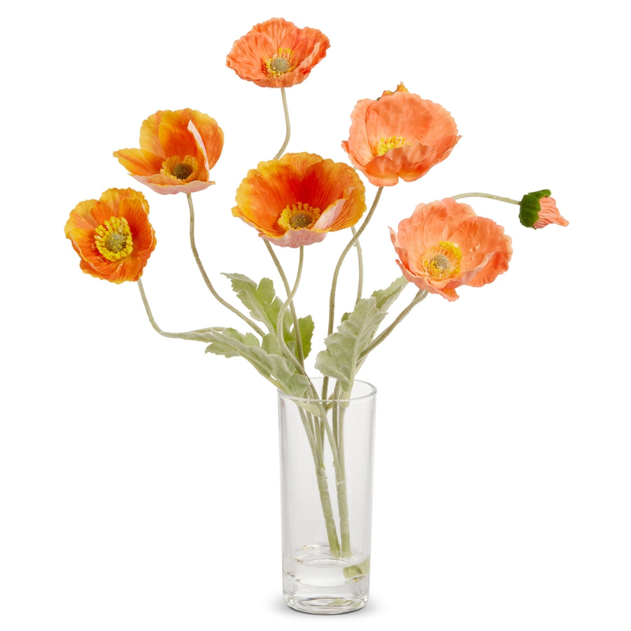14" Orange and Coral Poppies in Vase