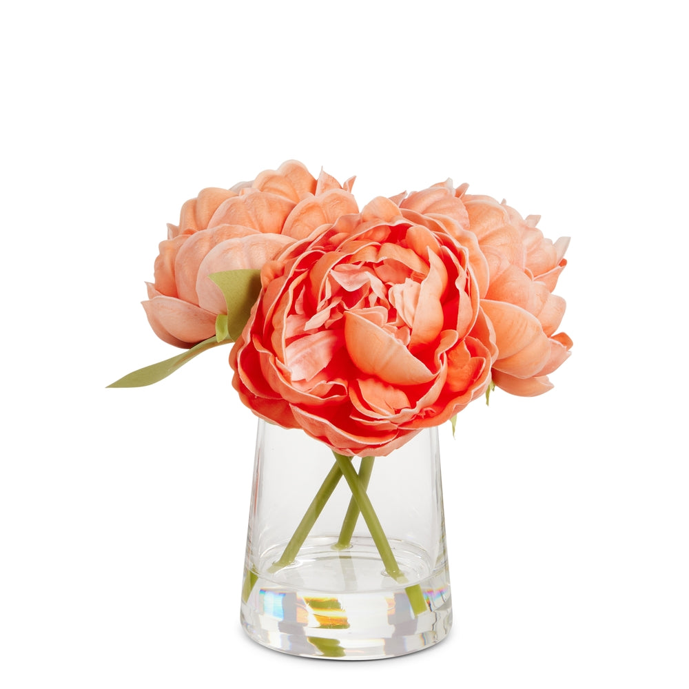 7" Peach Peonies in Vase