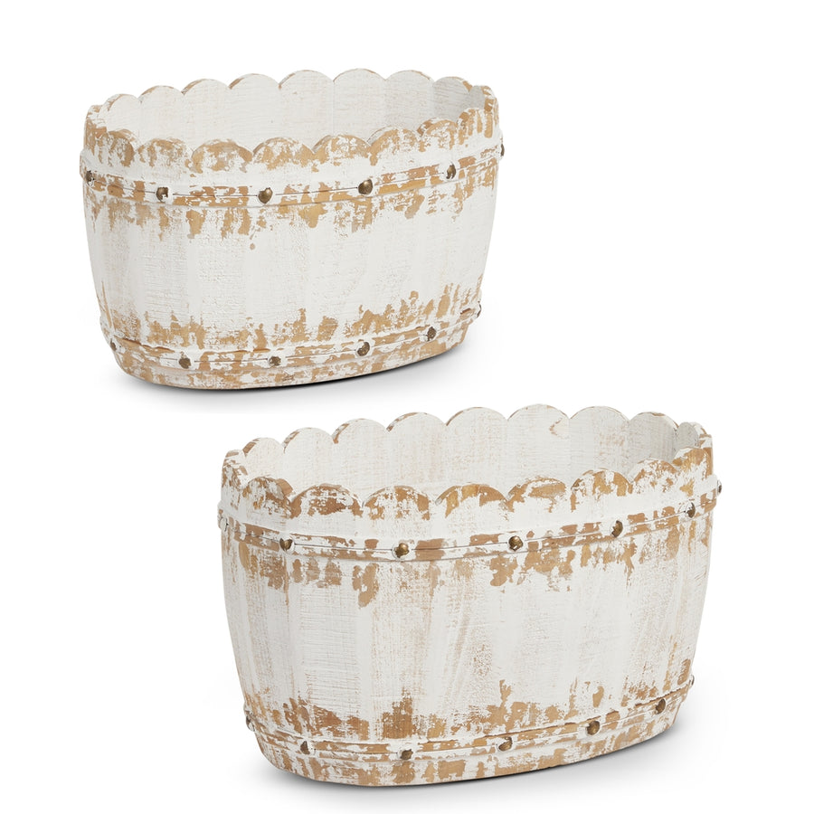 18" Whitewash Scalloped Planters