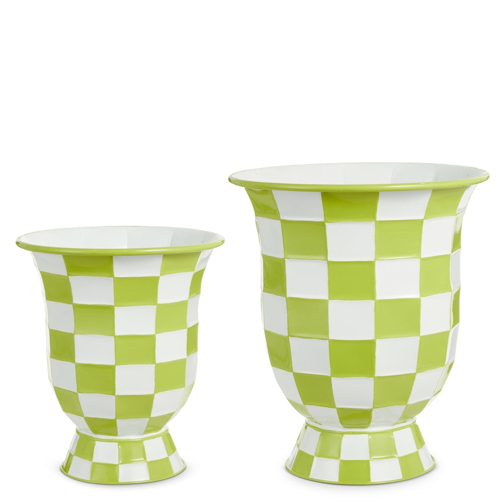 17" Green Checkerboard Planters