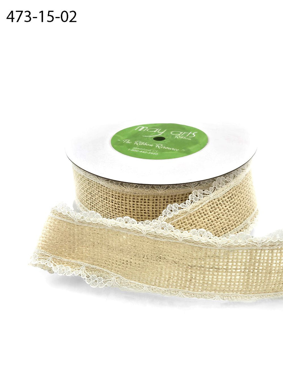 1.5 Inch Burlap Ribbon with Wired Lace Edge