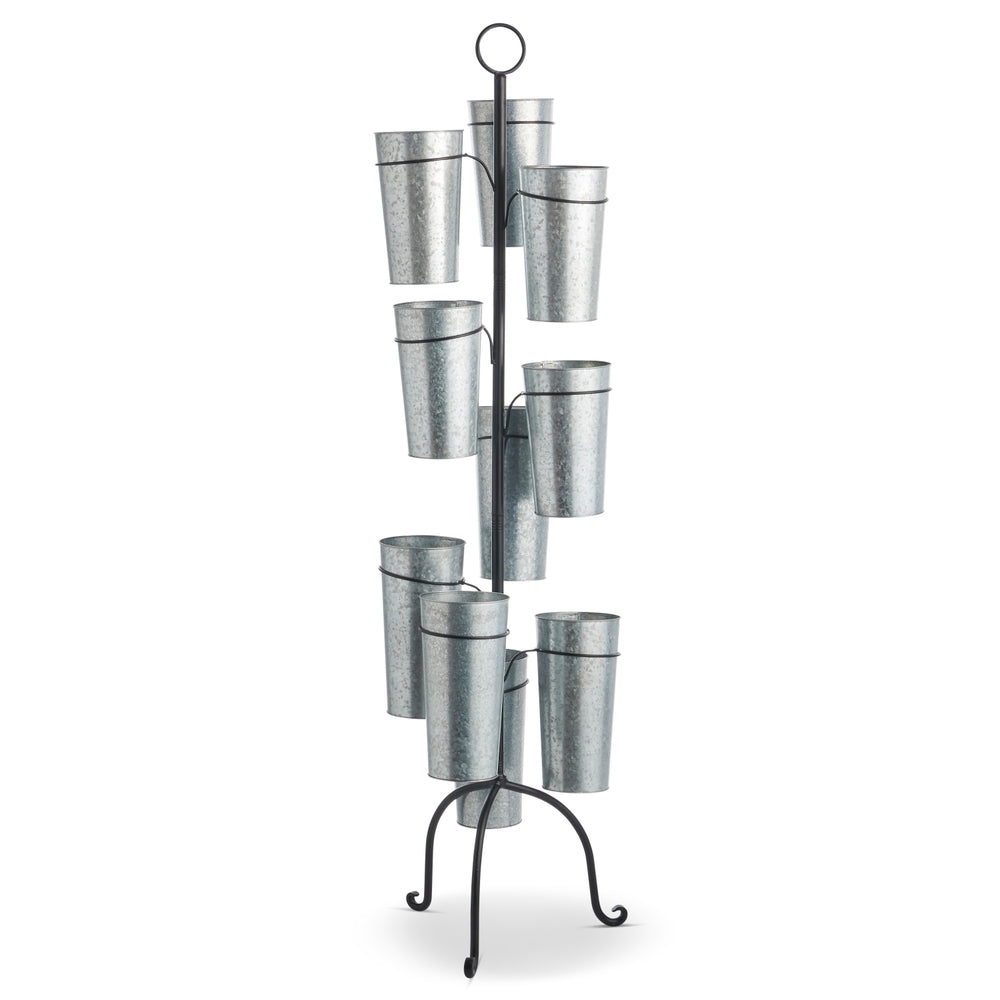 63.5" Galvanized Flower Bucket Rack Decor