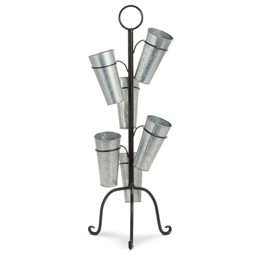 32.5" Galvanized Round Tabletop Flower Bucket Decor