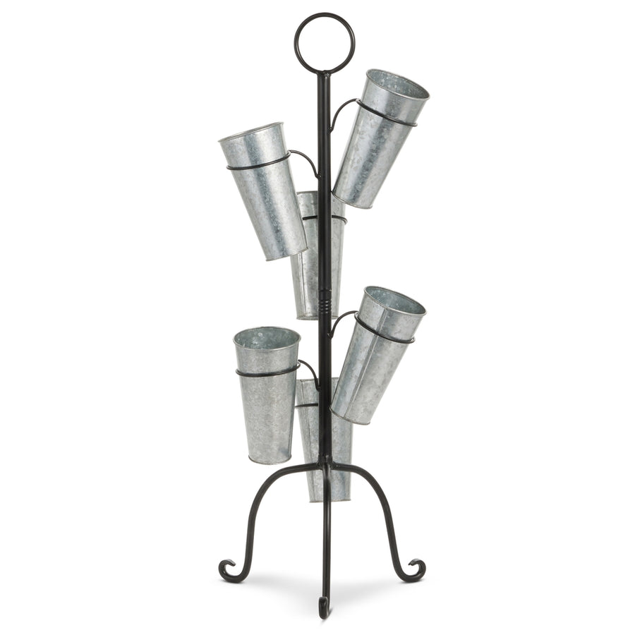 32.5" Galvanized Round Tabletop Flower Bucket Decor