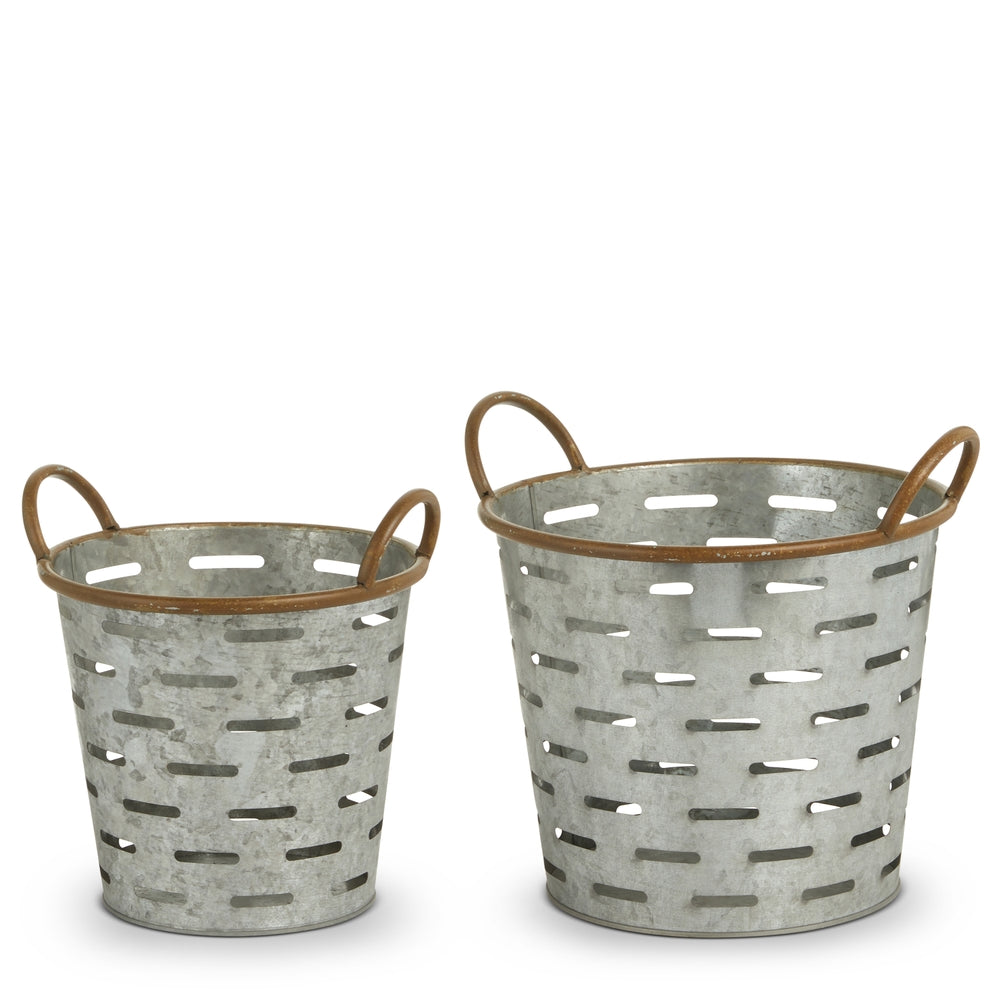 10.5" Galvanized Olive Buckets Decor