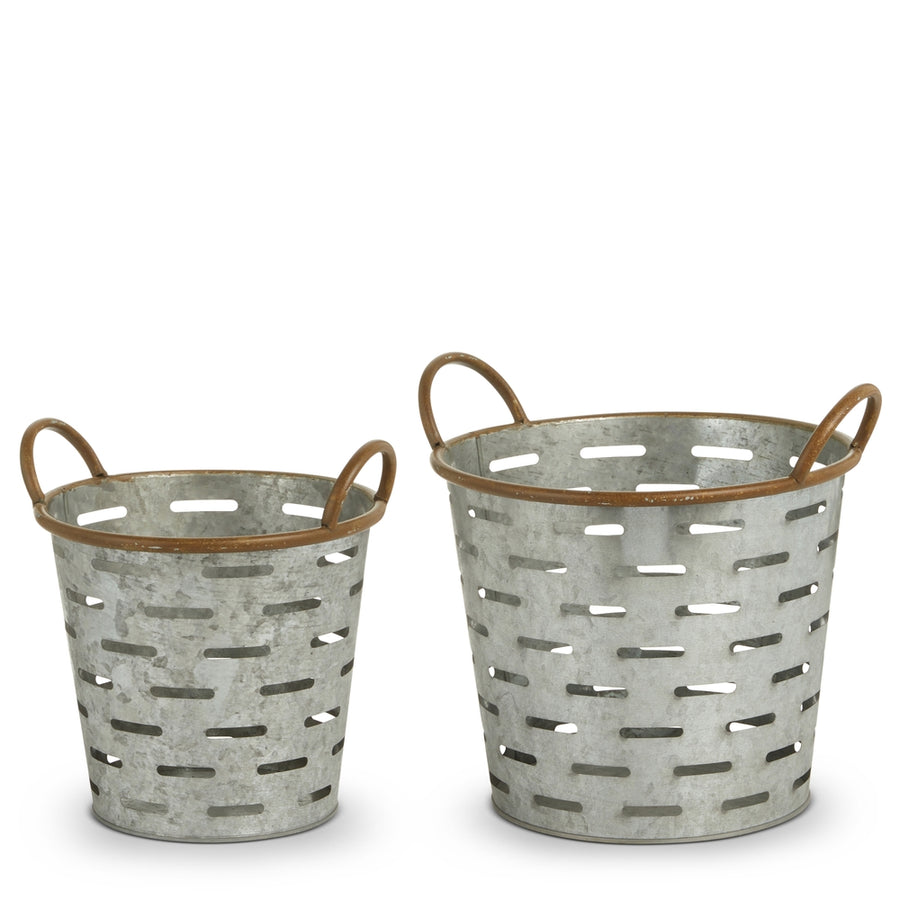 10.5" Galvanized Olive Buckets Decor