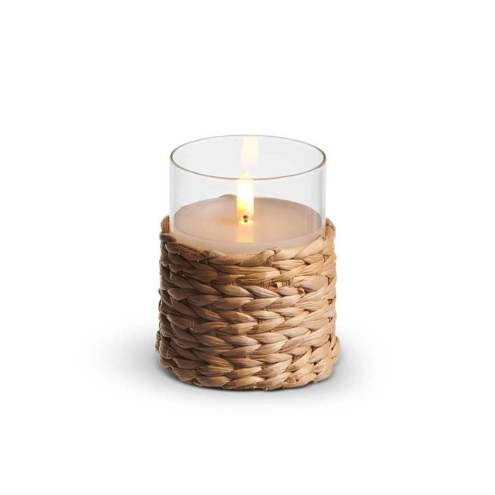 3" x 4" Woven Wrap Glass Ivory Pillar Candle