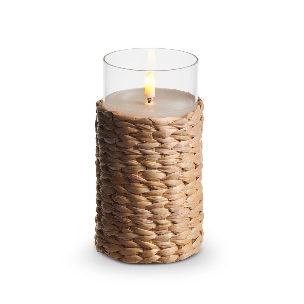 3" x 6" Woven Wrap Glass Ivory Pillar Candle