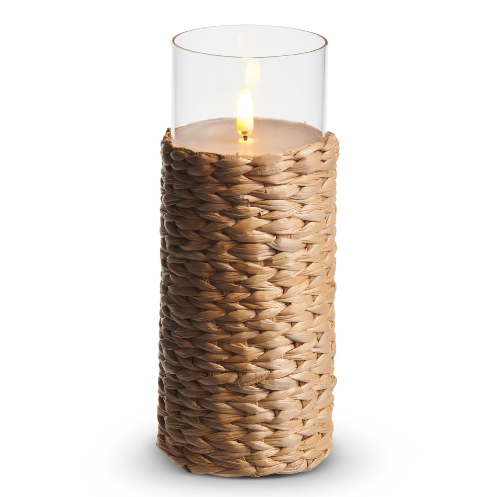3" x 8" Woven Wrap Glass Ivory Pillar Candle