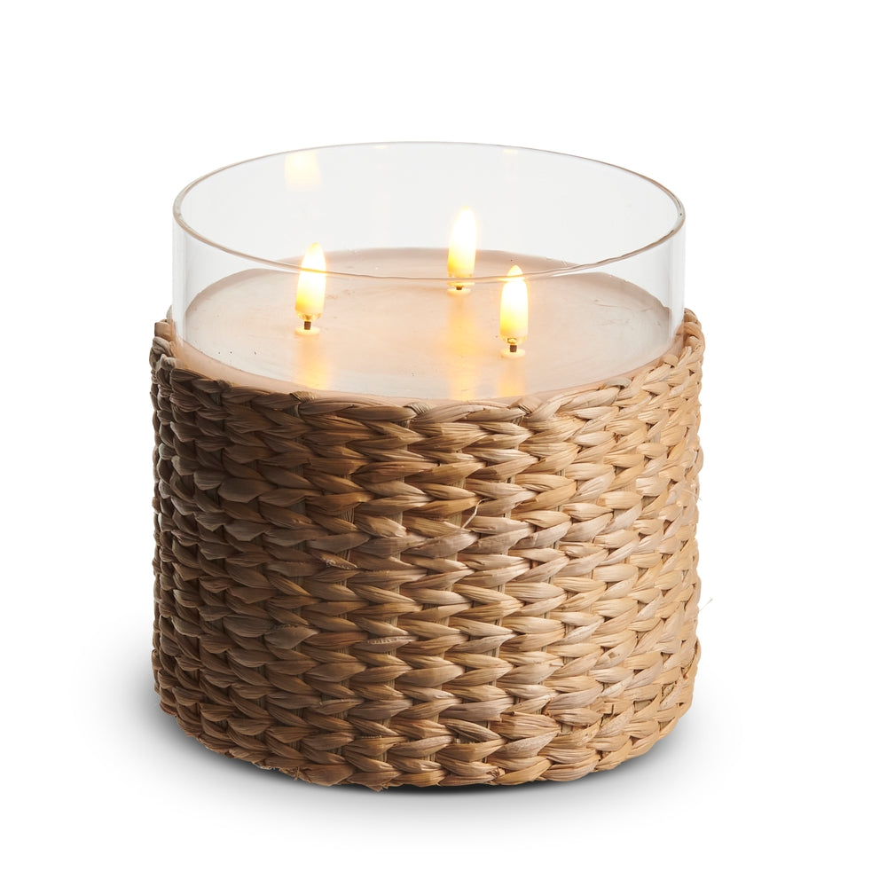 6" x 6" Woven Wrap Glass Ivory Pillar Candle
