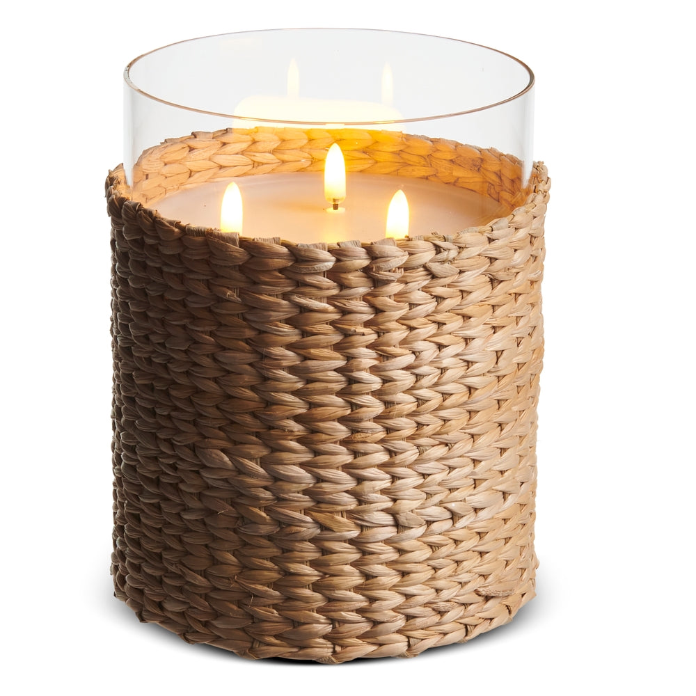 6" x 8" Woven Wrap Glass Ivory Pillar Candle