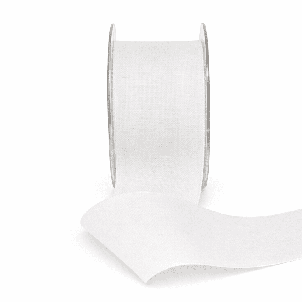 2 Inch Cotton and Jute Burlap Blend Ribbon with Wired Woven Edge – 474-2-01 White