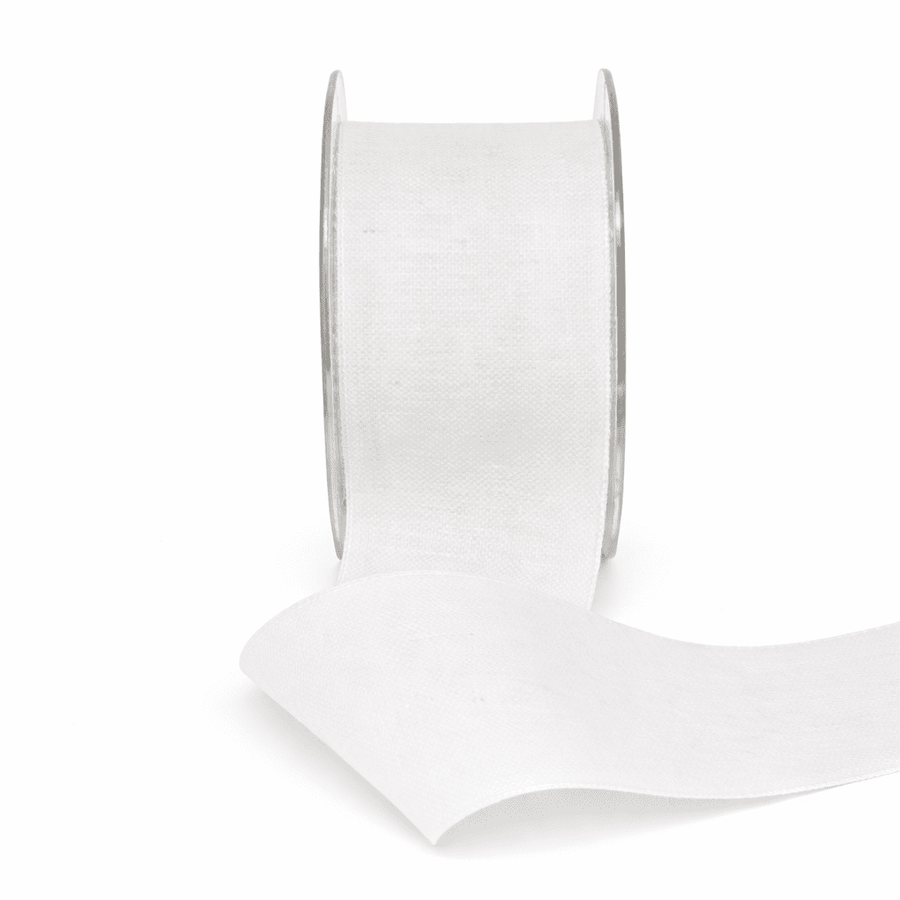 2 Inch Cotton and Jute Burlap Blend Ribbon with Wired Woven Edge – 474-2-01 White