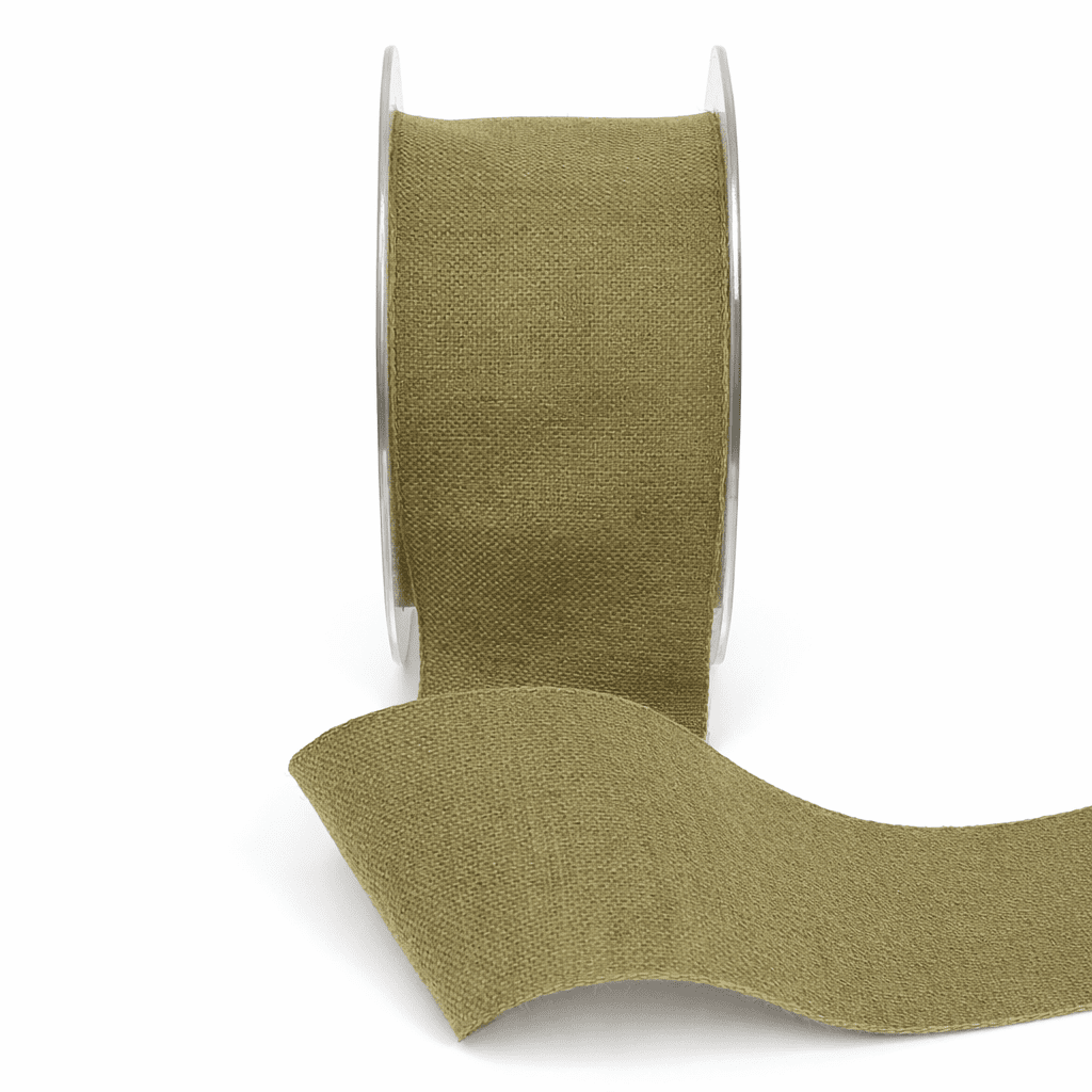 2 Inch Cotton and Jute Burlap Blend Ribbon with Wired Woven Edge – 474-2-16 Olive