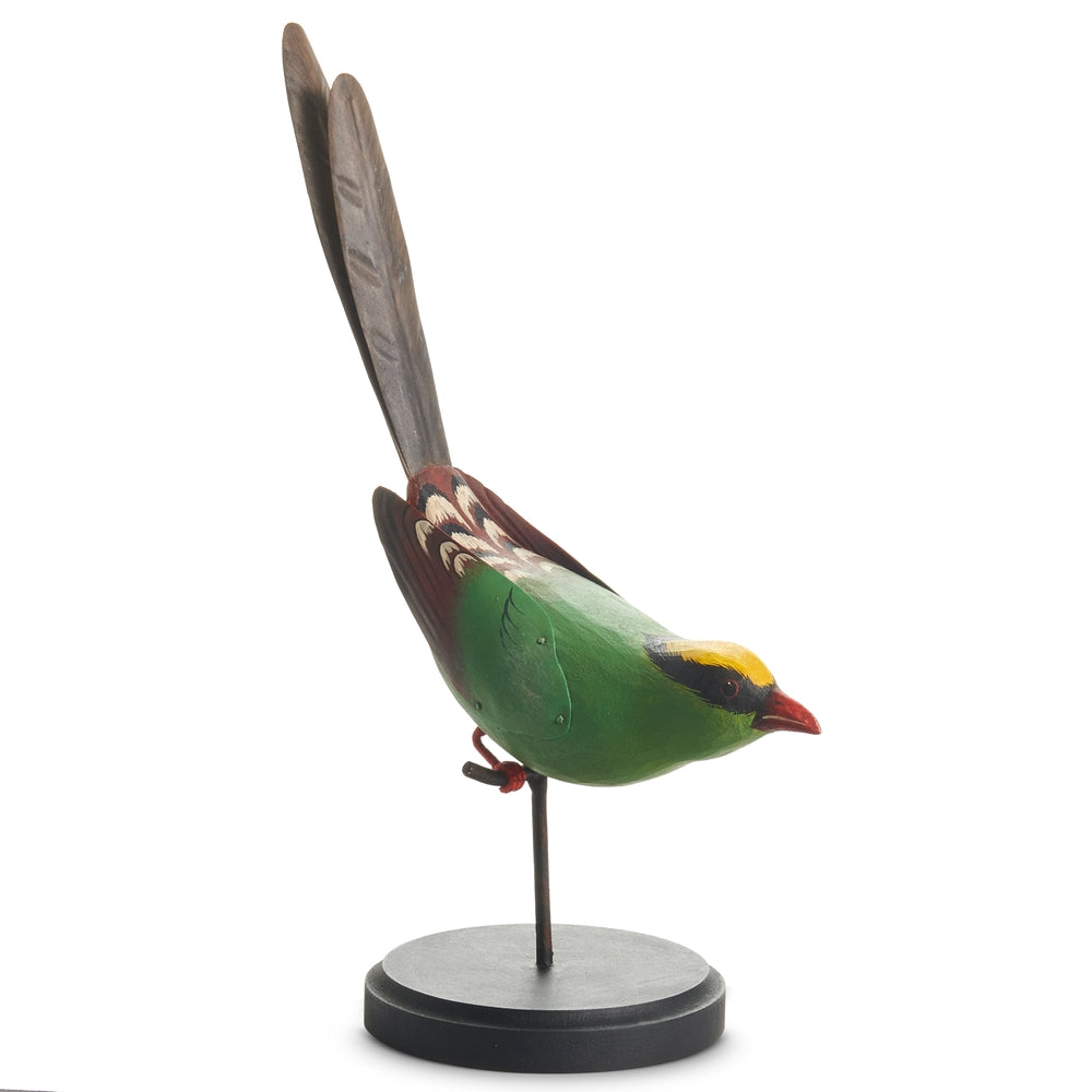 12.25" Green and Yellow Bird on a Perch