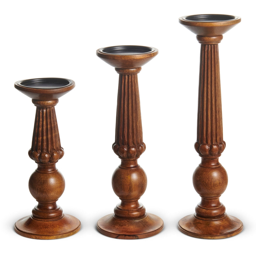 14" Carved Wood Column Pillar Holders