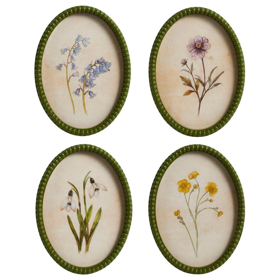 10.5" Petite Floral Framed Oval Wall Art