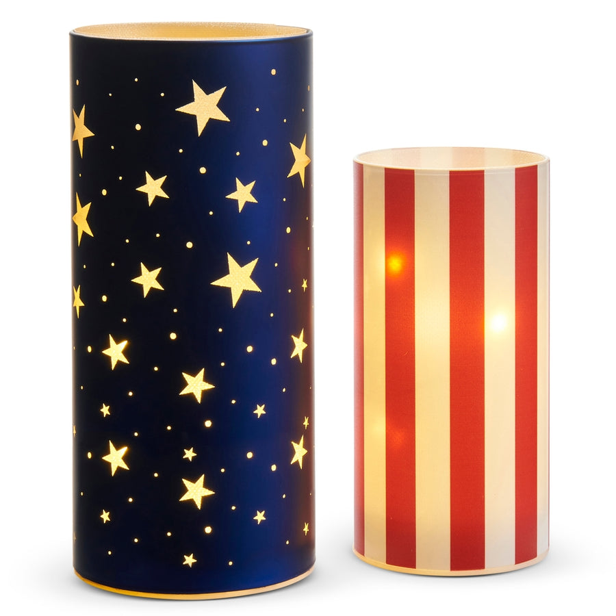 Set Of 2 Multicolor 8" Lighted Americana Lanterns