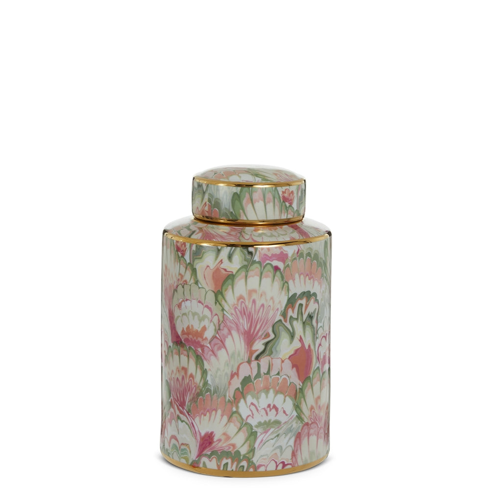 12" Floral Marbling Decorative Jar