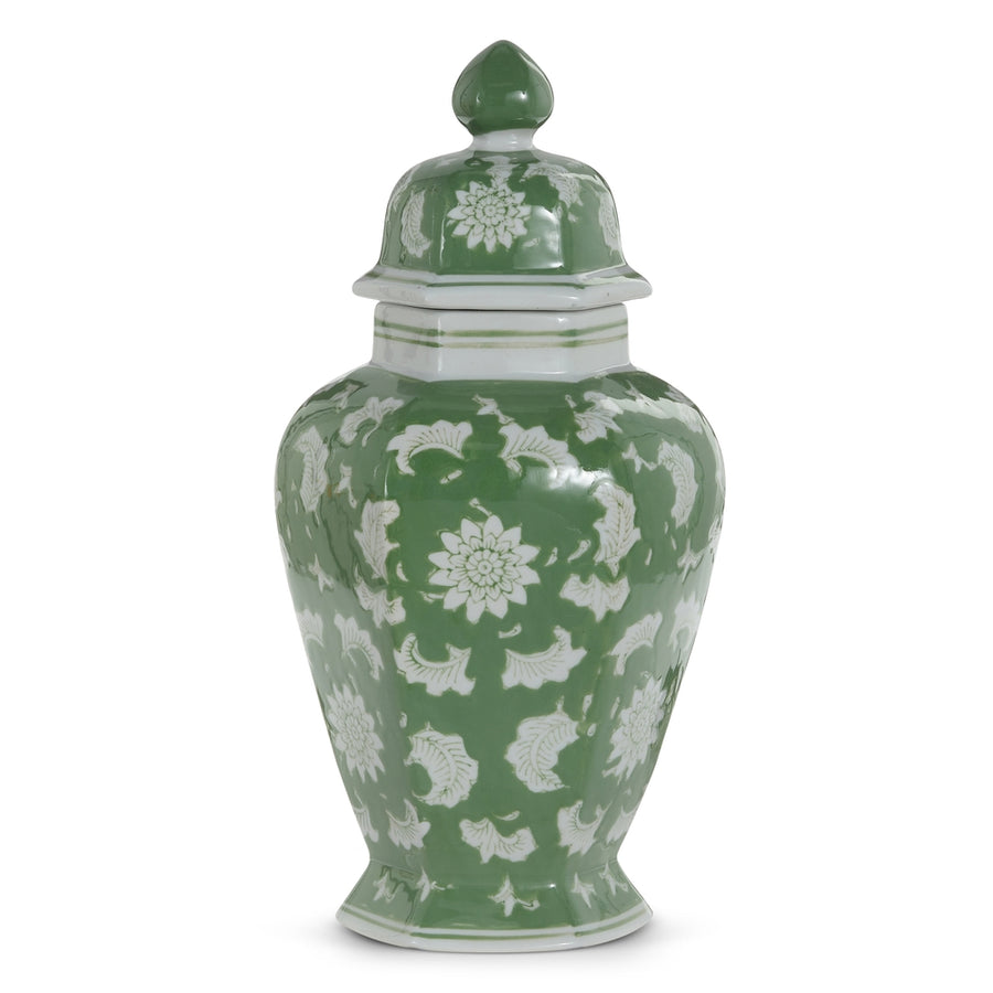15" Green Floral Pattern Ginger Jar