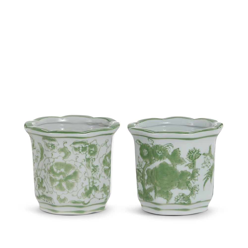 4" Green Floral Pattern Mini Pots