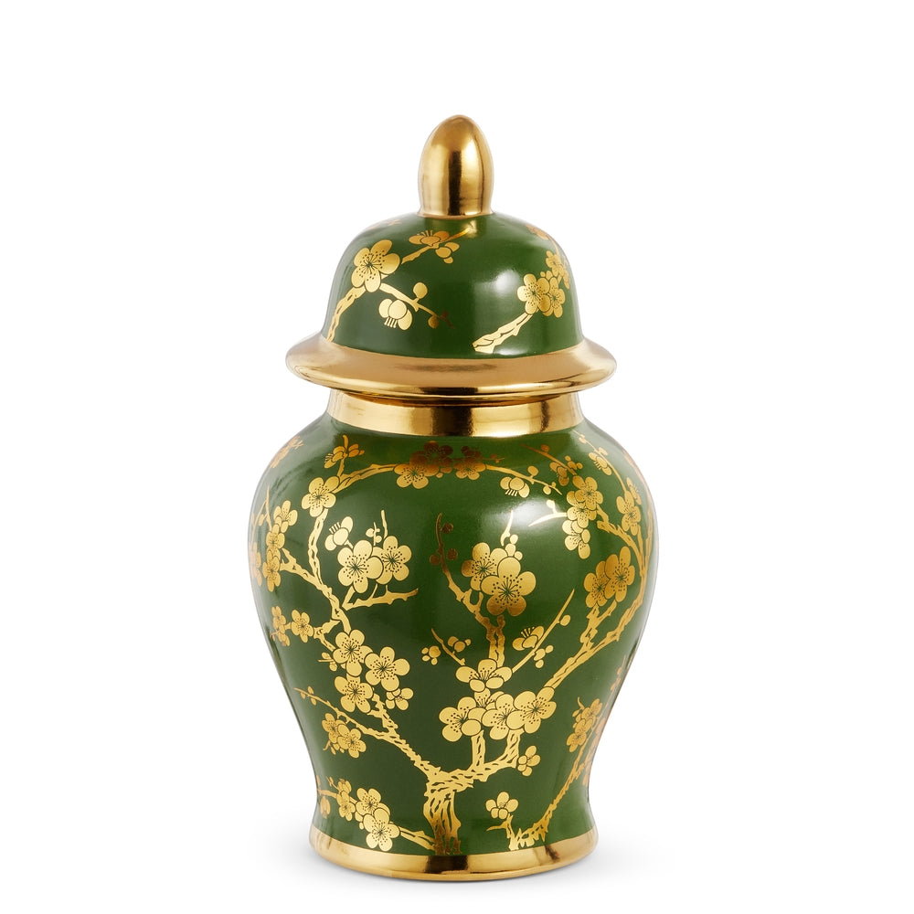 11" Green and Gold Ginger Jar