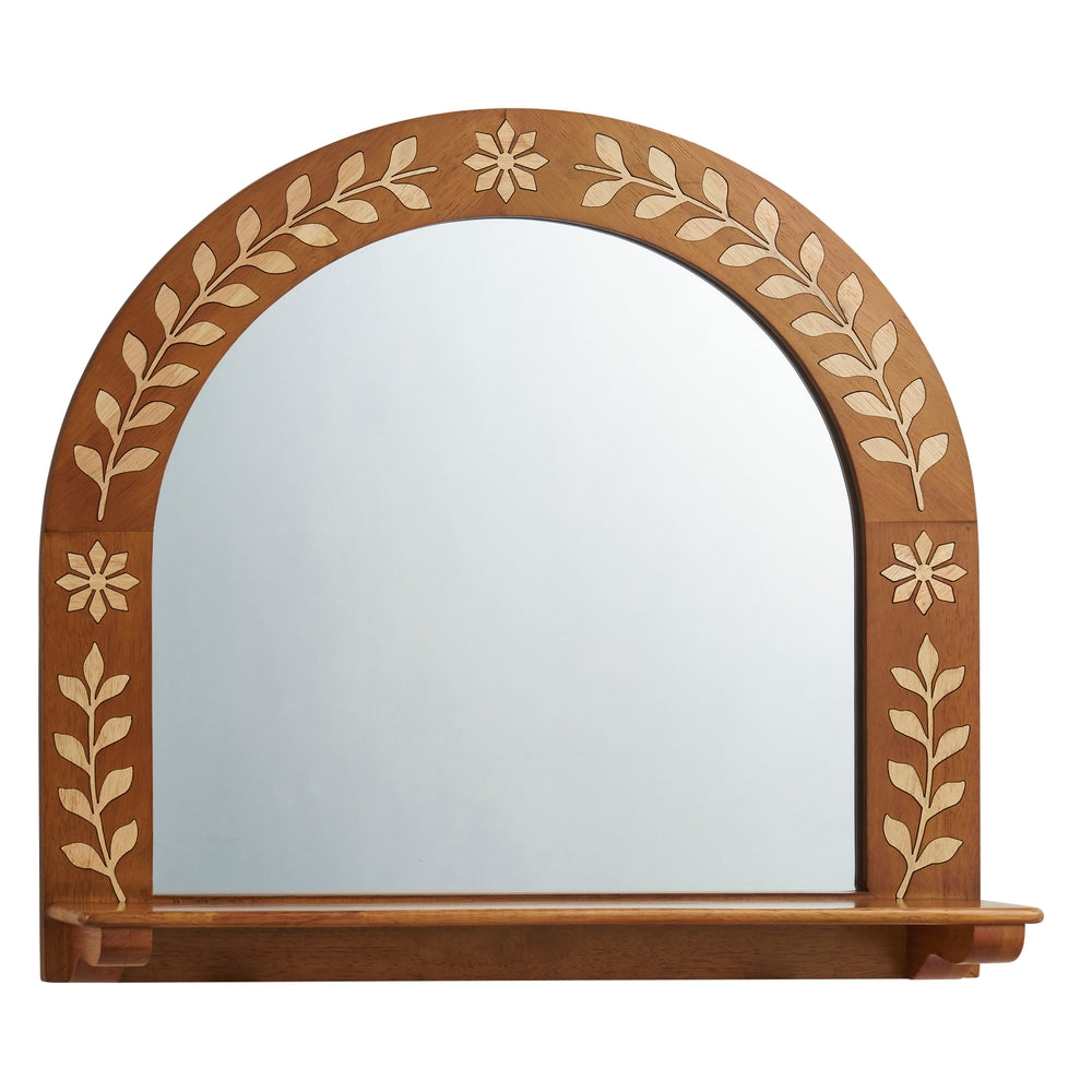 26" Carved Wood Shelf Mirror