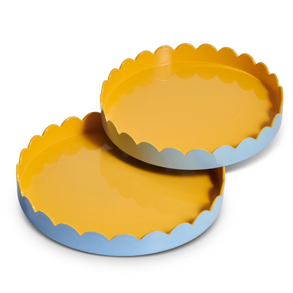 13.75" Yellow and Blue Scalloped Tray
