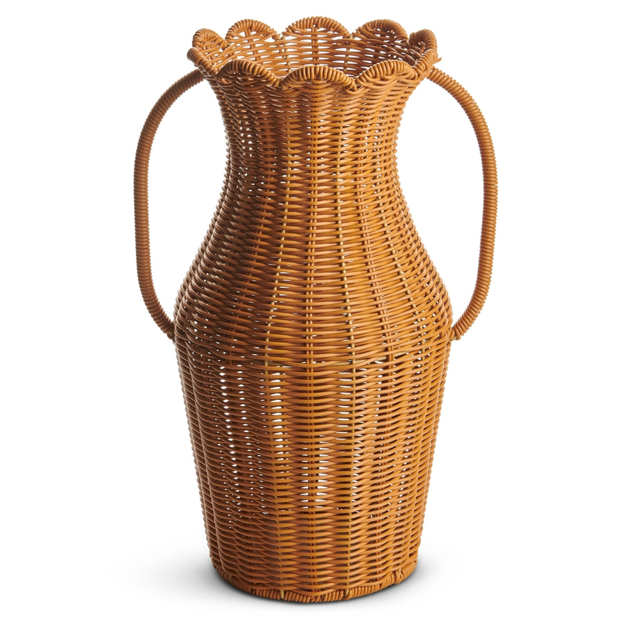 16" Scalloped Outdoor Wicker Vase