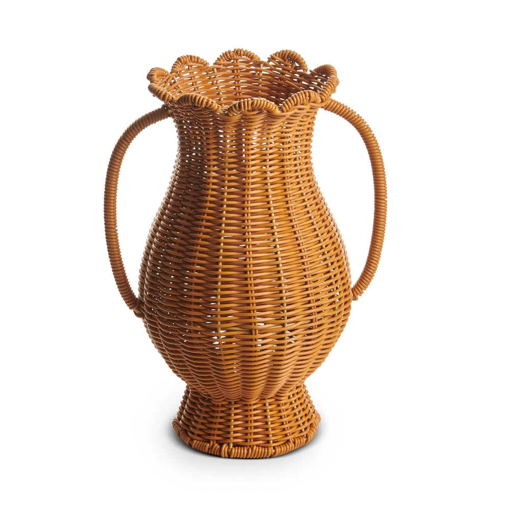 12" Scalloped Outdoor Wicker Vase