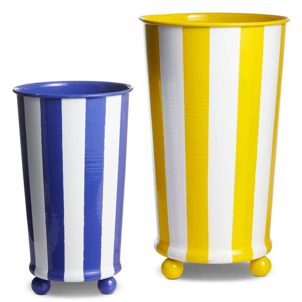 13.5" White Multicolor Striped Decorative Buckets