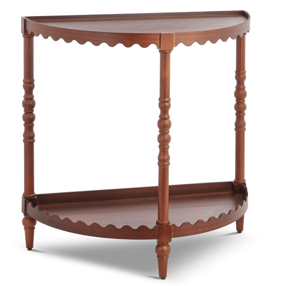 32.25" Dark Wood Scalloped Demi Lune Table