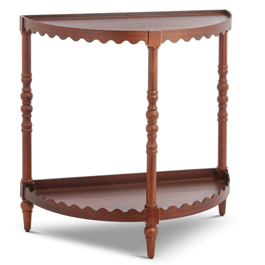 32.25" Dark Wood Scalloped Demi Lune Table