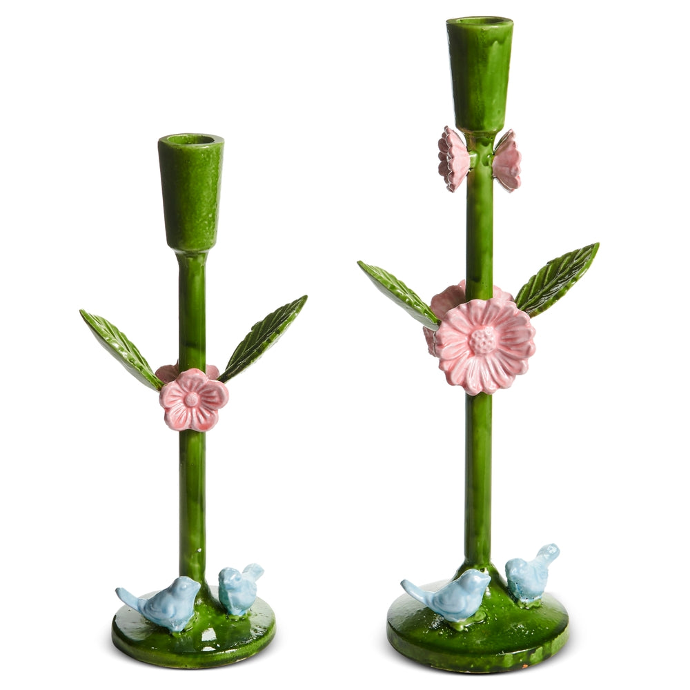 11.75" Floral Candlesticks