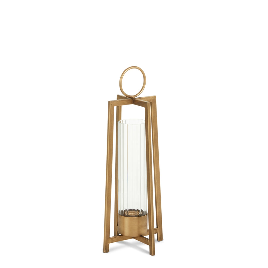 16.25" Gold Square Candle Holder Lantern