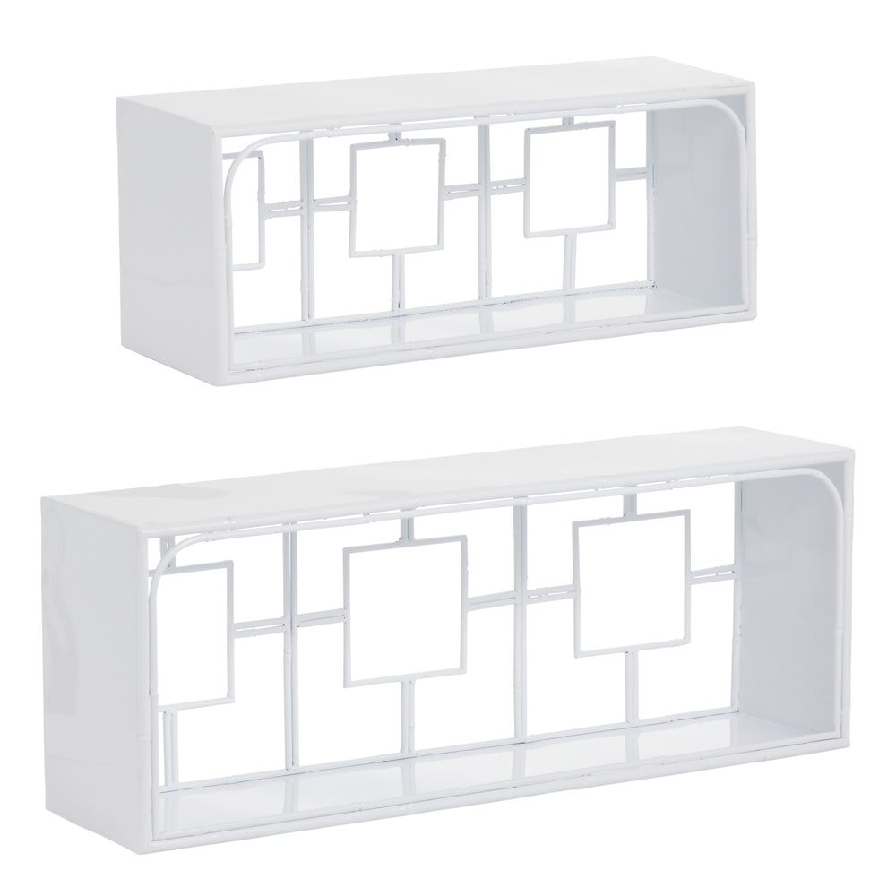 27.25" White Bamboo Wall Shelves