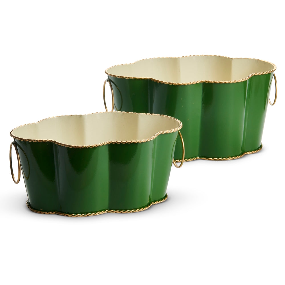 12.5" Green Scalloped Oval Containers