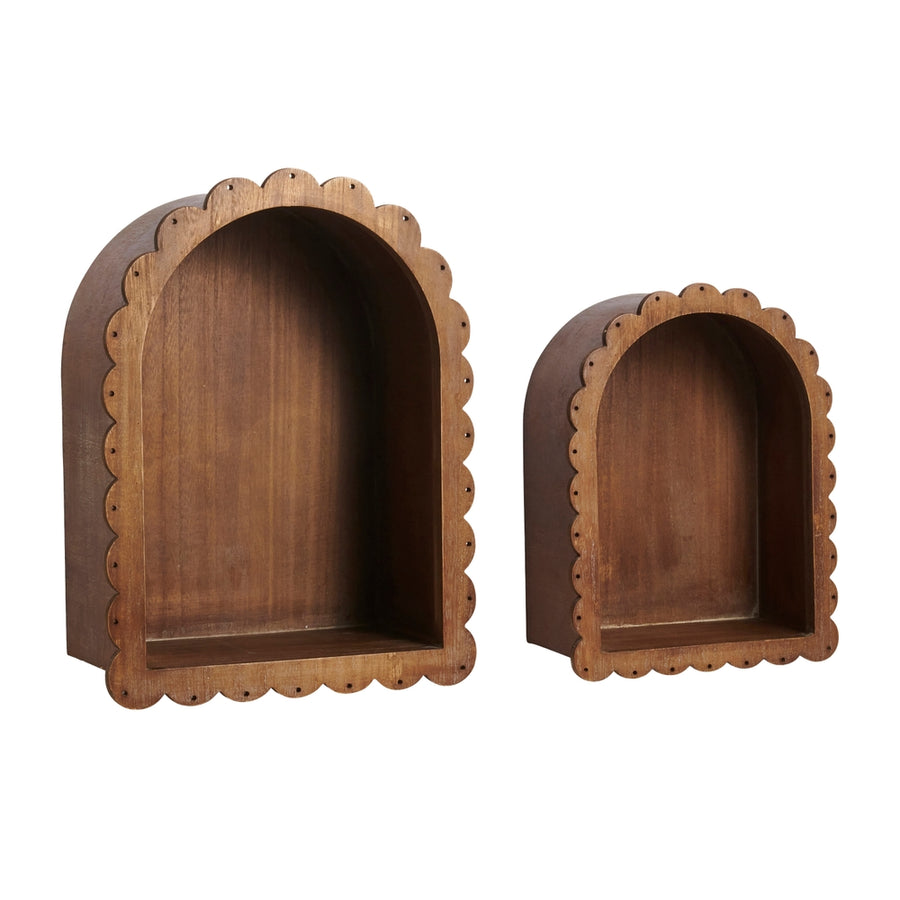 15.5" Brown Scalloped Mini Curio Cabinets
