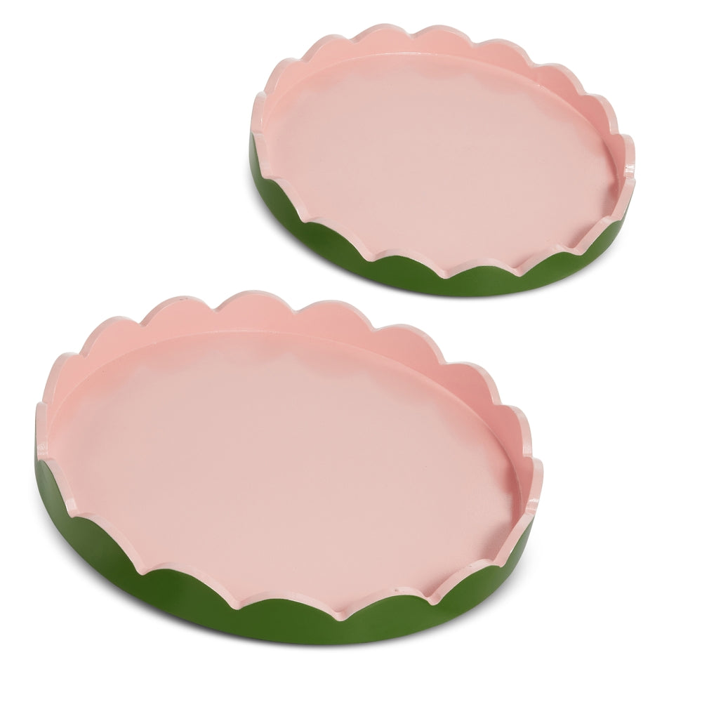 16" Pink and Green Scalloped Trays