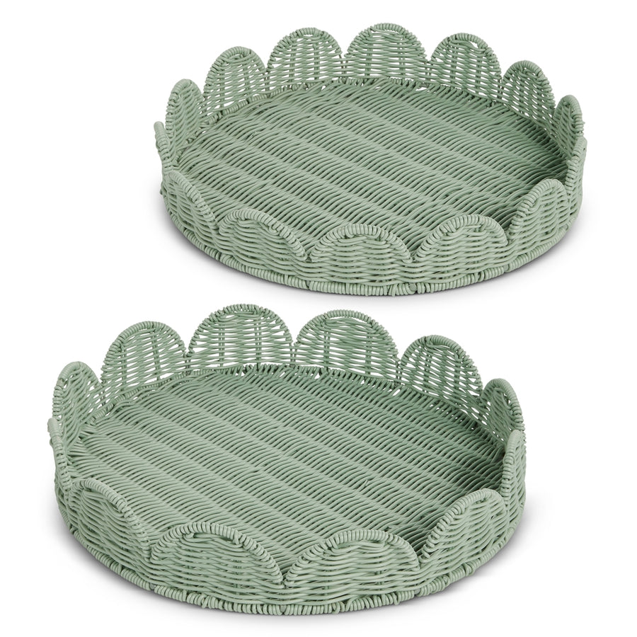 16" Mint Scalloped Woven Outdoor Trays
