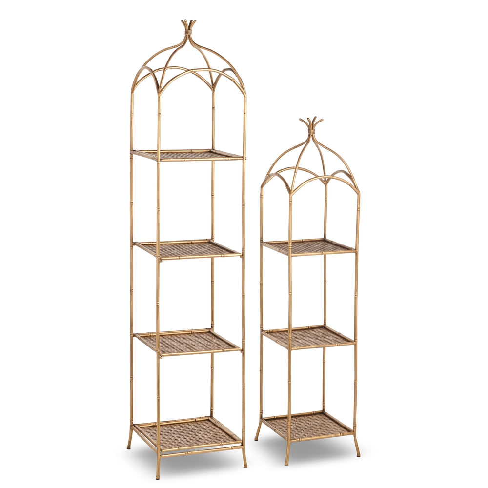69" Antique Gold Arched Tiered Shelves