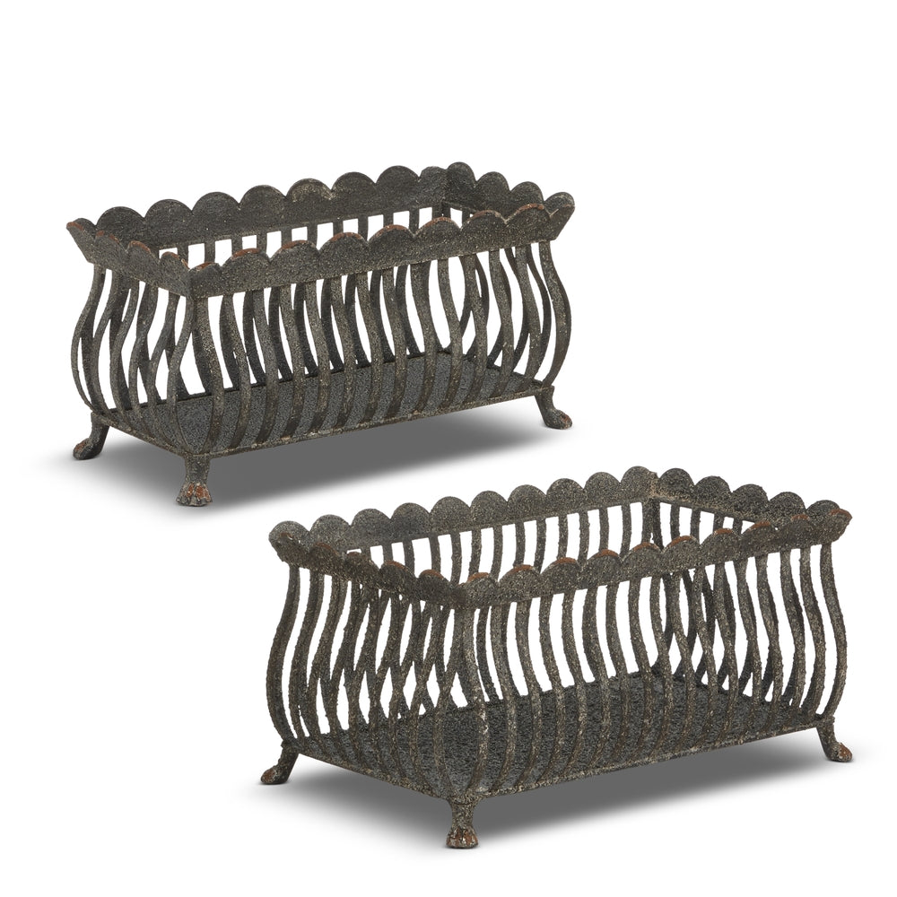 16.75" Antique Black Scalloped Decorative Planters